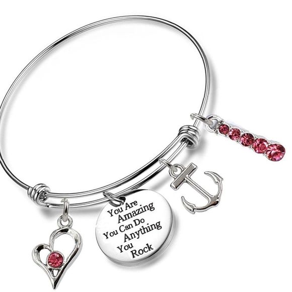 New Inspirational Stainless Steel Gift Charm Bracelet You are Amazing, You Rock - Picture 1 of 7